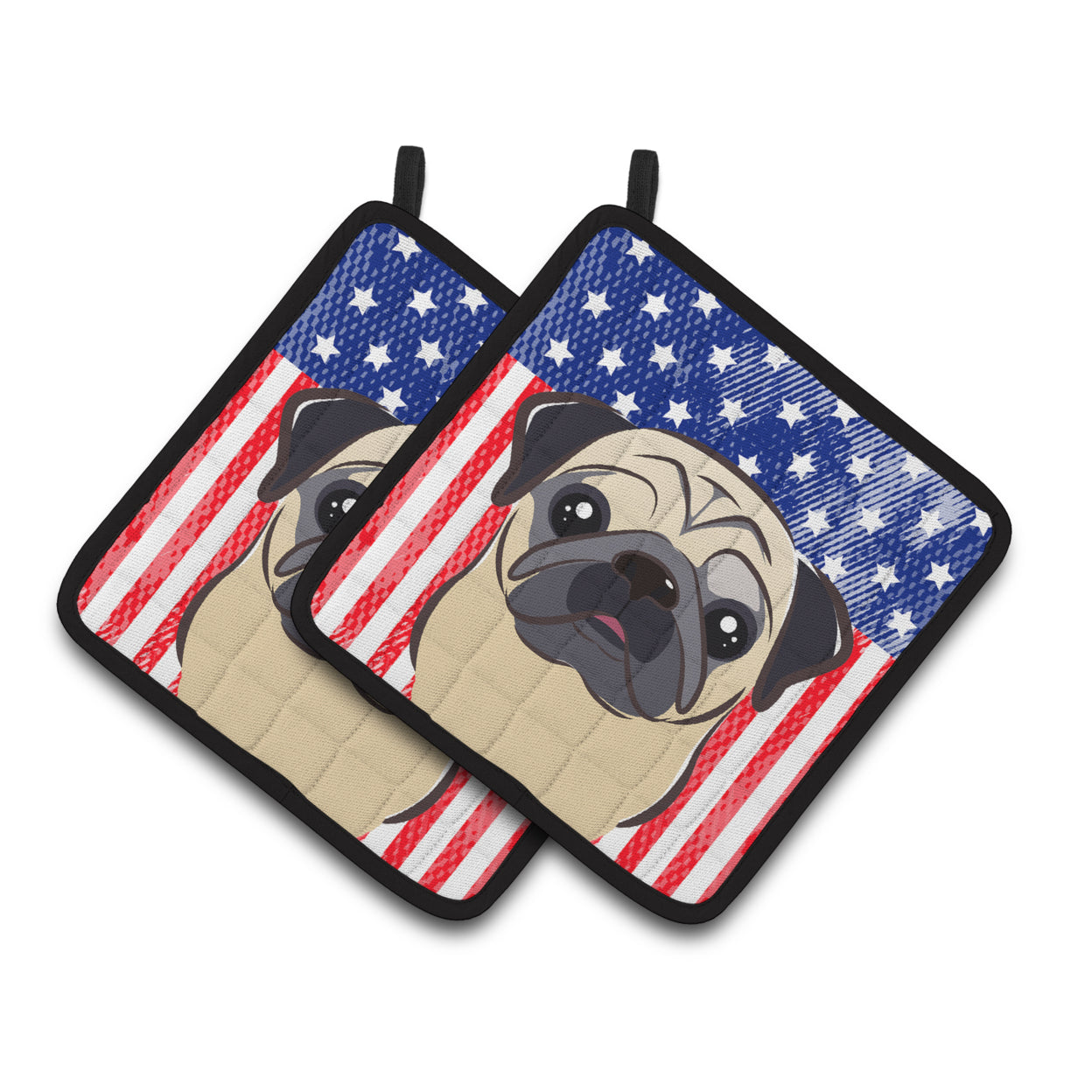 Carolines Treasures BB2192PTHD Flag and Fawn Pug Pair of Pot Holders , 7.5HX7.5W, multicolor