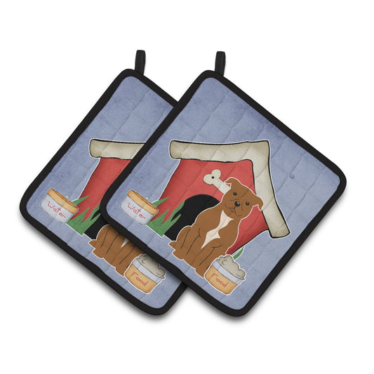 Carolines Treasures BB2801PTHD Dog House Collection Staffordshire Bull Terrier Brown Pair of Pot Holders  7.5HX7.5W