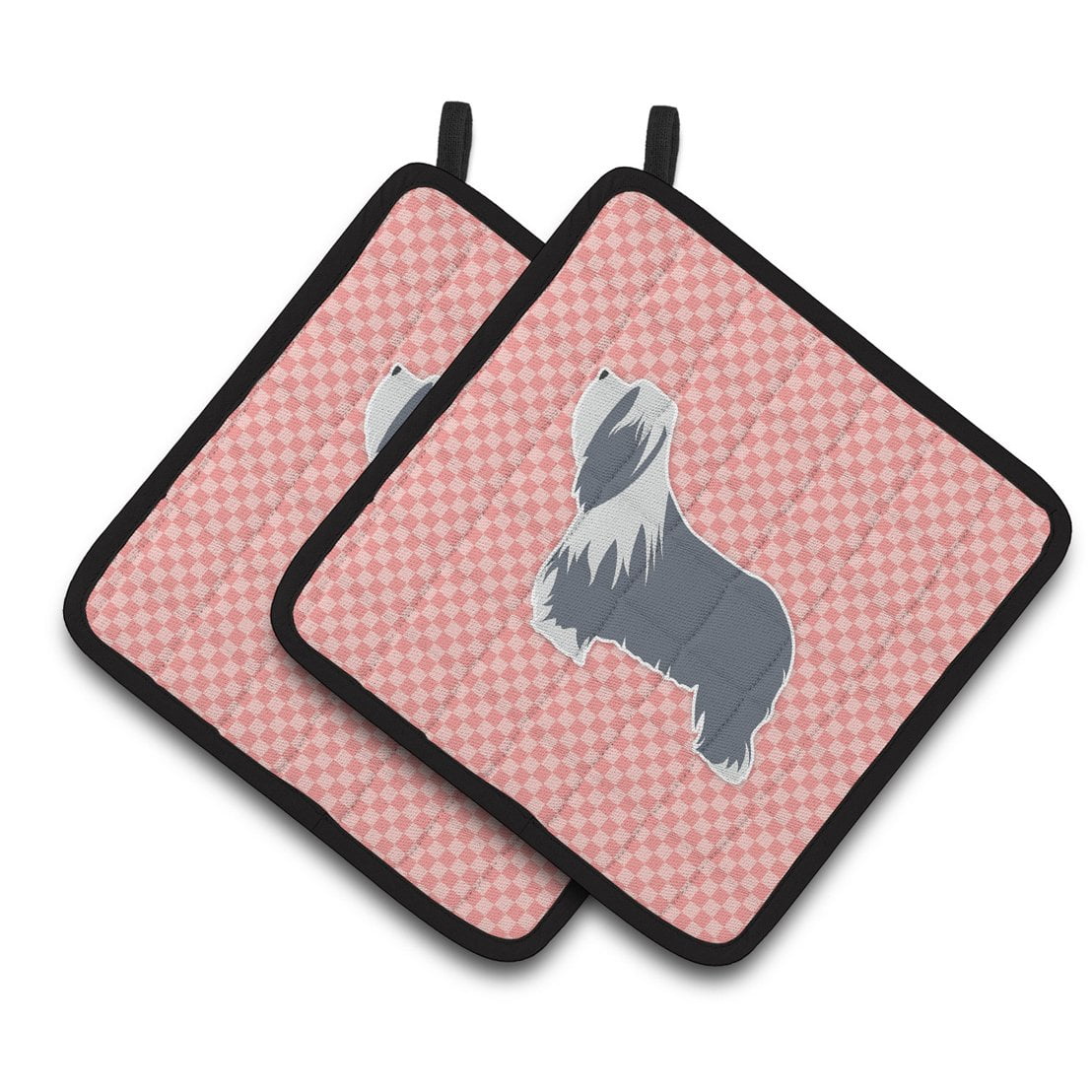 Carolines Treasures BB3617PTHD Bearded Collie Checkerboard Pink Pair of Pot Holders , 7.5HX7.5W, multicolor