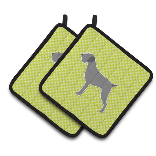 Carolines Treasures BB3811PTHD German Wirehaired Pointer Checkerboard Green Pair of Pot Holders , 7.5HX7.5W, multicolor