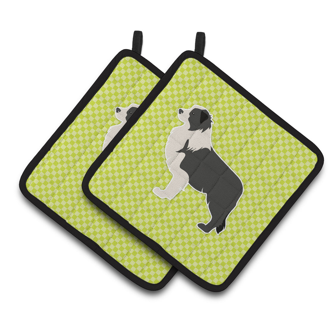 Carolines Treasures BB3823PTHD Black Border Collie Checkerboard Green Pair of Pot Holders  7.5HX7.5W multicolor