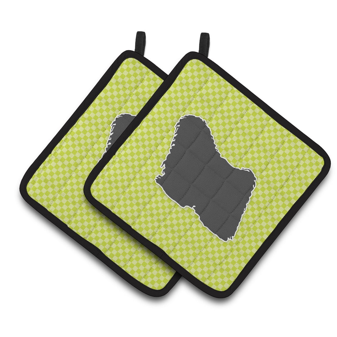 Carolines Treasures BB3863PTHD Puli Checkerboard Green Pair of Pot Holders , 7.5HX7.5W, multicolor