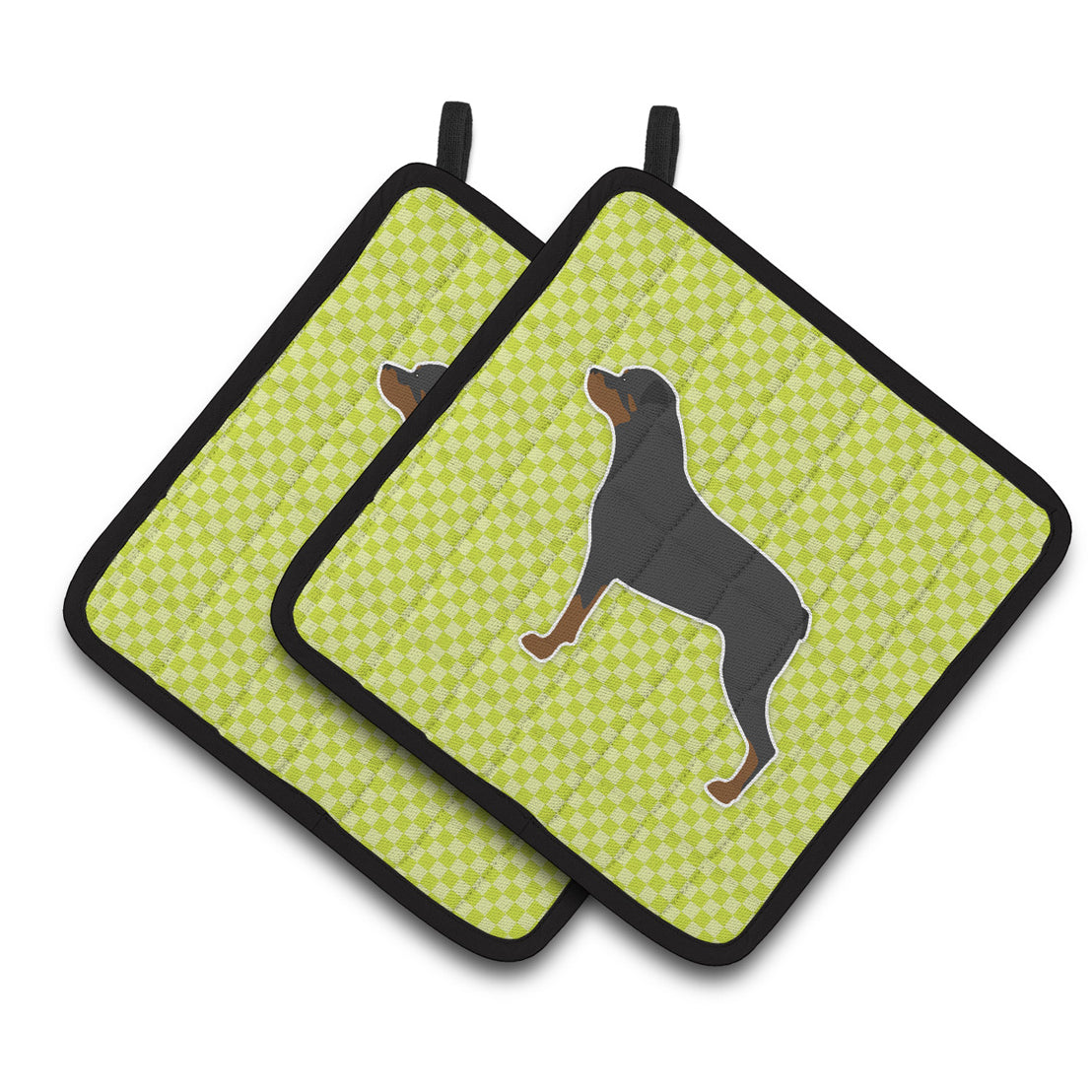 Rottweiler Checkerboard Green Pair of Pot Holders