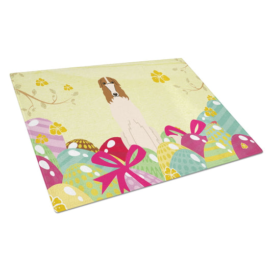 Carolines Treasures BB6023LCB Easter Eggs Borzoi Glass Cutting Board Large, 12H x 16W, multicolor