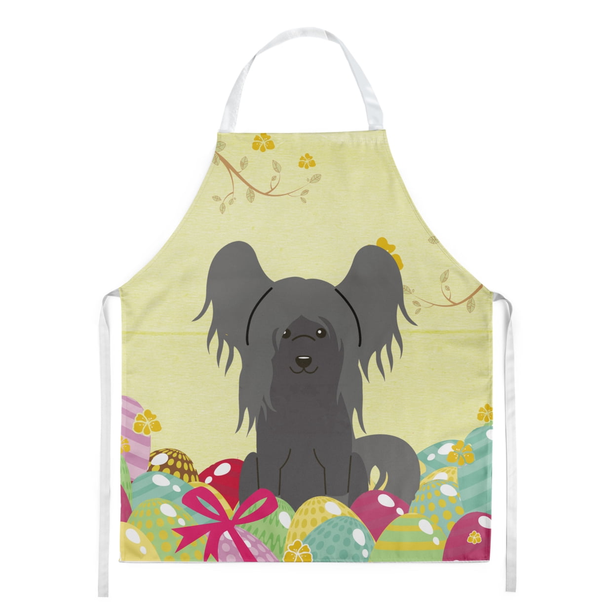 Carolines Treasures BB6112APRON Easter Eggs Chinese Crested Black Apron Large multicolor