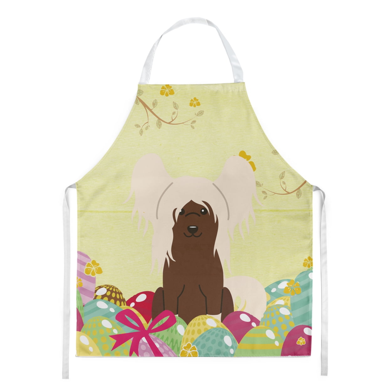 Carolines Treasures BB6113APRON Easter Eggs Chinese Crested Cream Apron Large multicolor