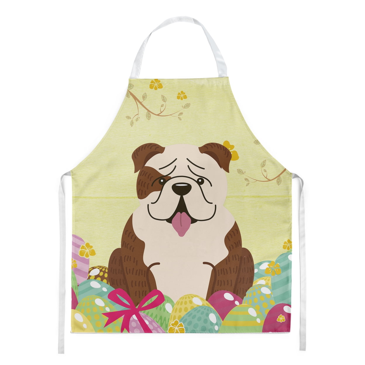 Carolines Treasures BB6121APRON Easter Eggs English Bulldog Brindle White Apron Large multicolor
