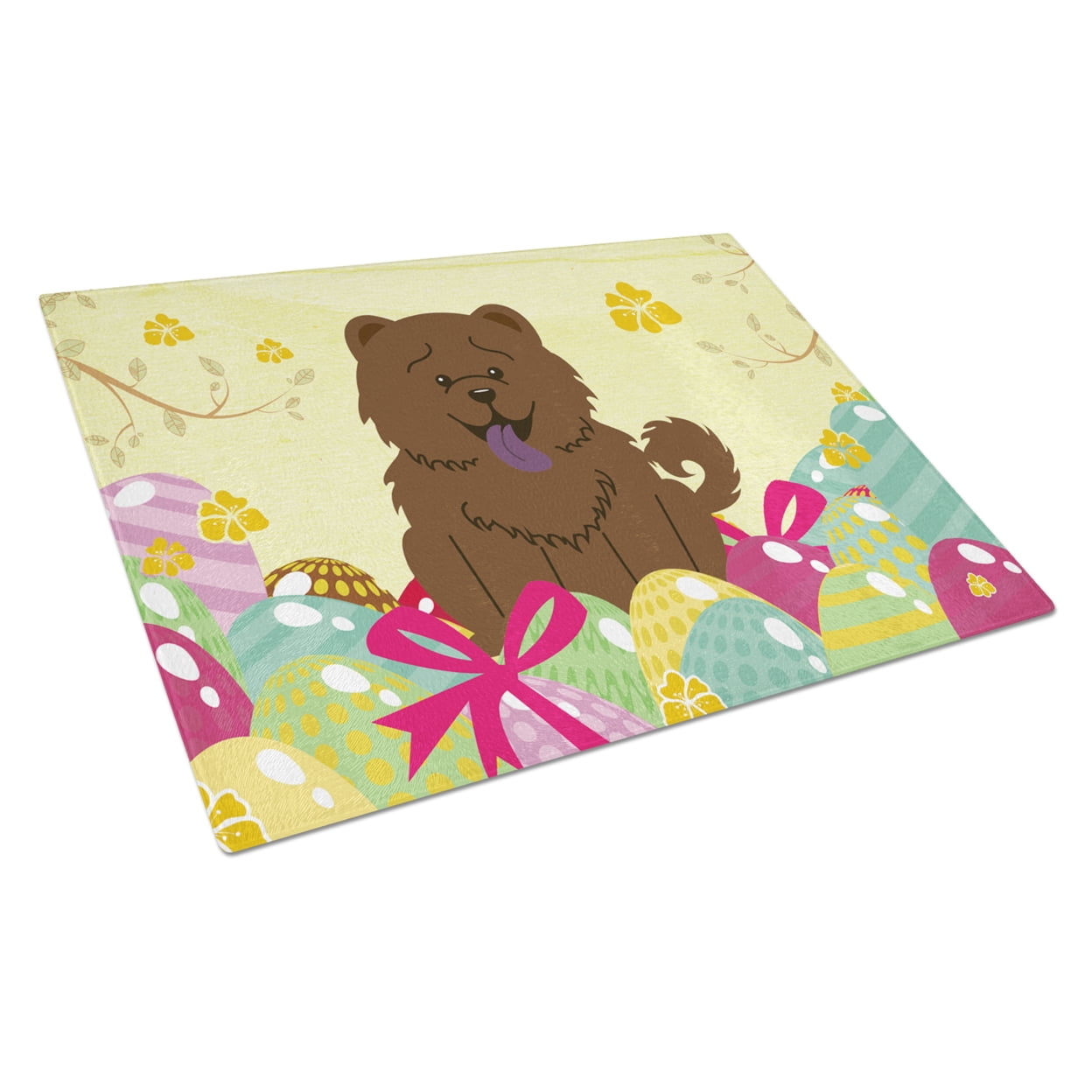Carolines Treasures BB6141LCB Easter Eggs Chow Chow Chocolate Glass Cutting Board Large, 12H x 16W, multicolor