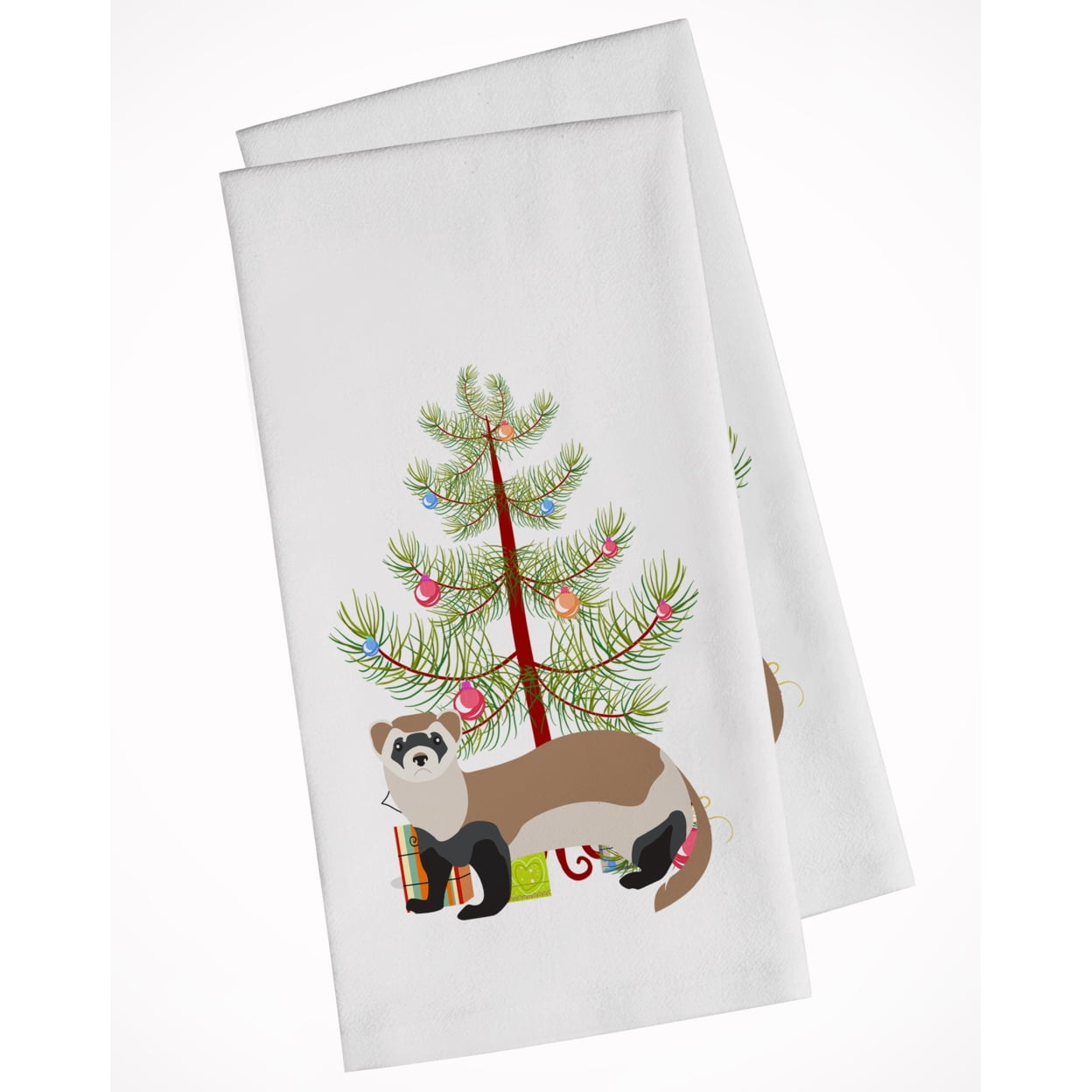 Carolines Treasures BB9245WTKT Ferret Christmas White Kitchen Towel Set of 2 Dish Towels Teal 19 X 25" multicolor