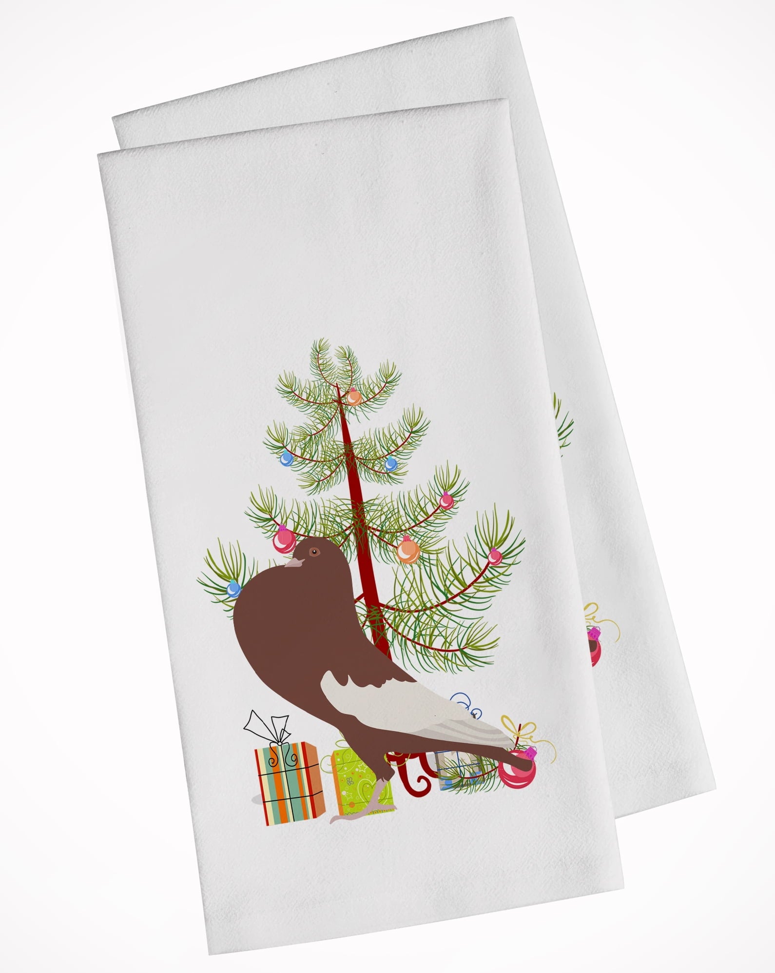 Carolines Treasures BB9321WTKT English Pouter Pigeon Christmas White Kitchen Towel Set of 2 Dish Towels Teal 19 X 25"