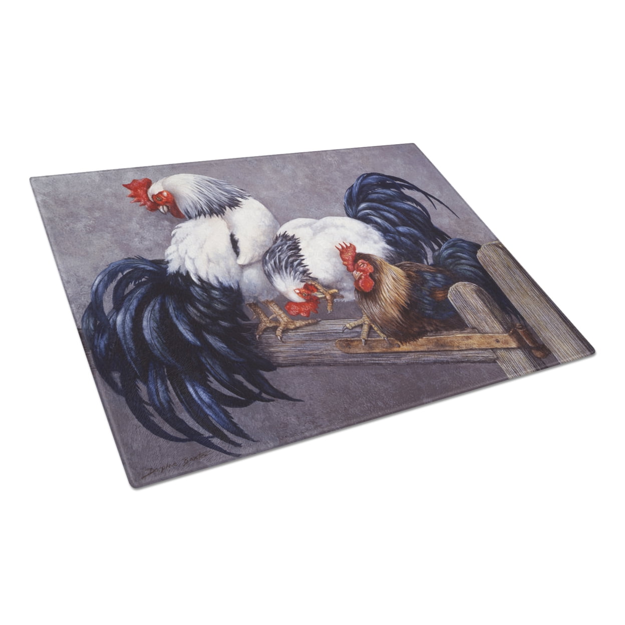 Carolines Treasures BDBA0208LCB Roosters Roosting Glass Cutting Board Large, 12H x 16W, multicolor