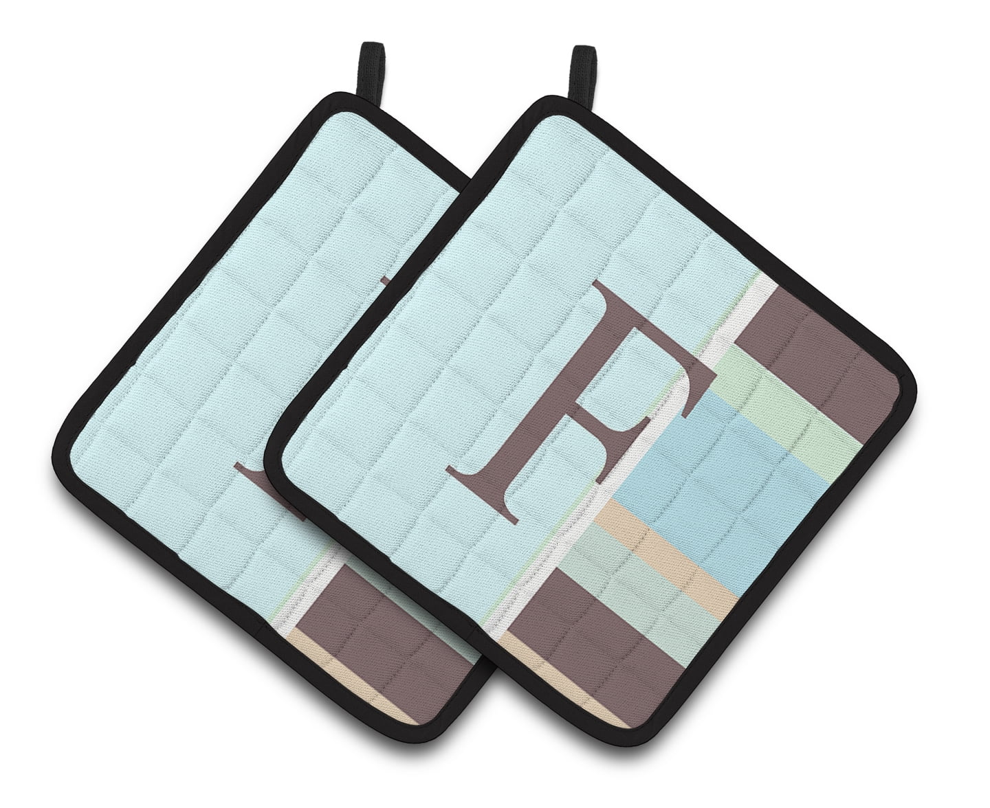 Carolines Treasures CJ1003-FPTHD Letter F Initial Monogram - Blue Stripes Pair of Pot Holders, 7.5HX7.5W, multicolor