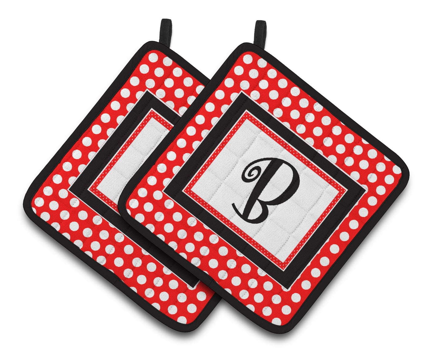 Carolines Treasures CJ1012-BPTHD Letter B Initial - Red Black Polka Dots Pair of Pot Holders, 7.5HX7.5W, multicolor