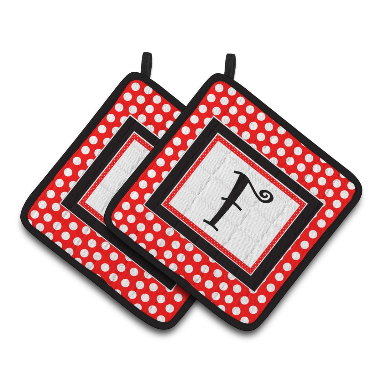 Carolines Treasures CJ1012-FPTHD Letter F Initial - Red Black Polka Dots Pair of Pot Holders, 7.5HX7.5W, multicolor