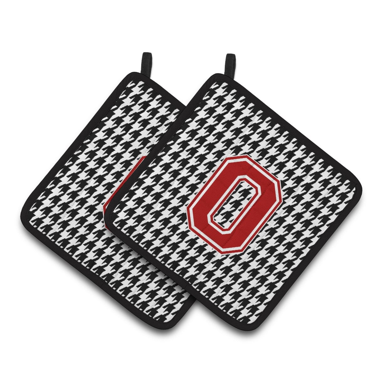 Carolines Treasures CJ1021-OPTHD Letter O Monogram - Houndstooth Black Pair of Pot Holders, 7.5HX7.5W, multicolor