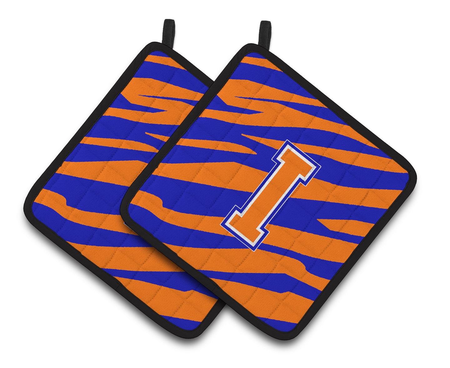 Carolines Treasures CJ1023-IPTHD Letter I Initial Tiger Stripe - Blue Orange Pair of Pot Holders, 7.5HX7.5W, multicolor