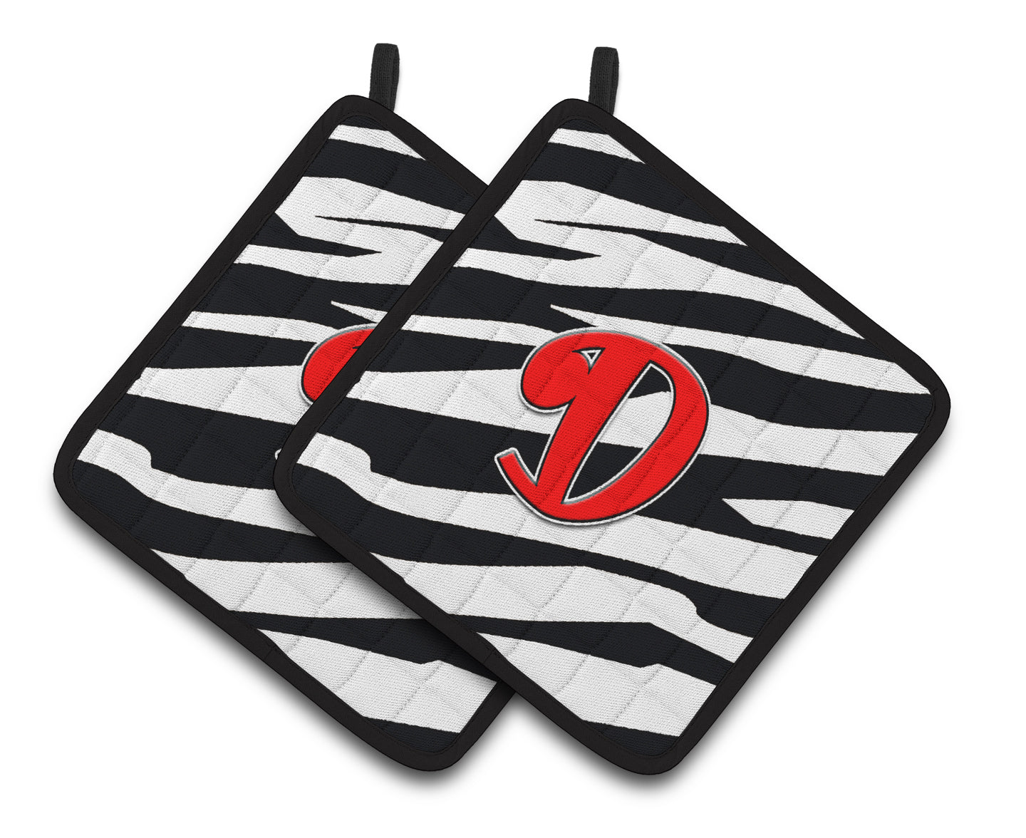 Monogram Initial D Zebra Red Pair of Pot Holders