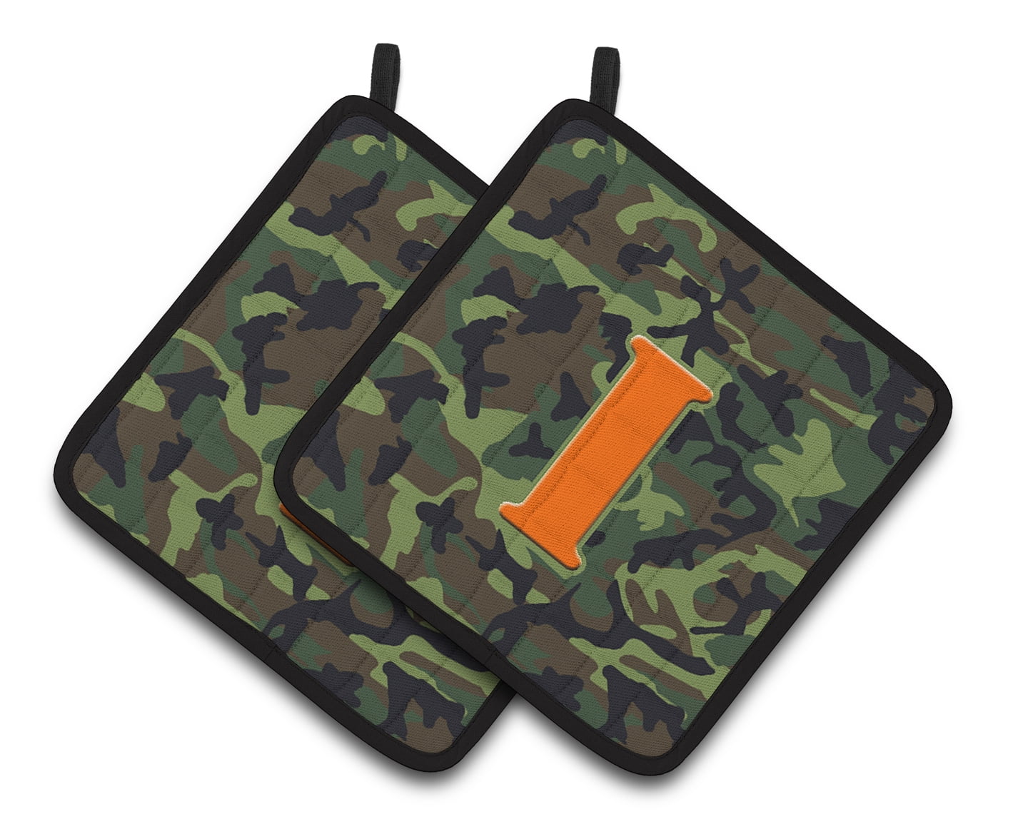 Carolines Treasures CJ1030-IPTHD Letter I Monogram - Camo Green Pair of Pot Holders, 7.5HX7.5W, multicolor