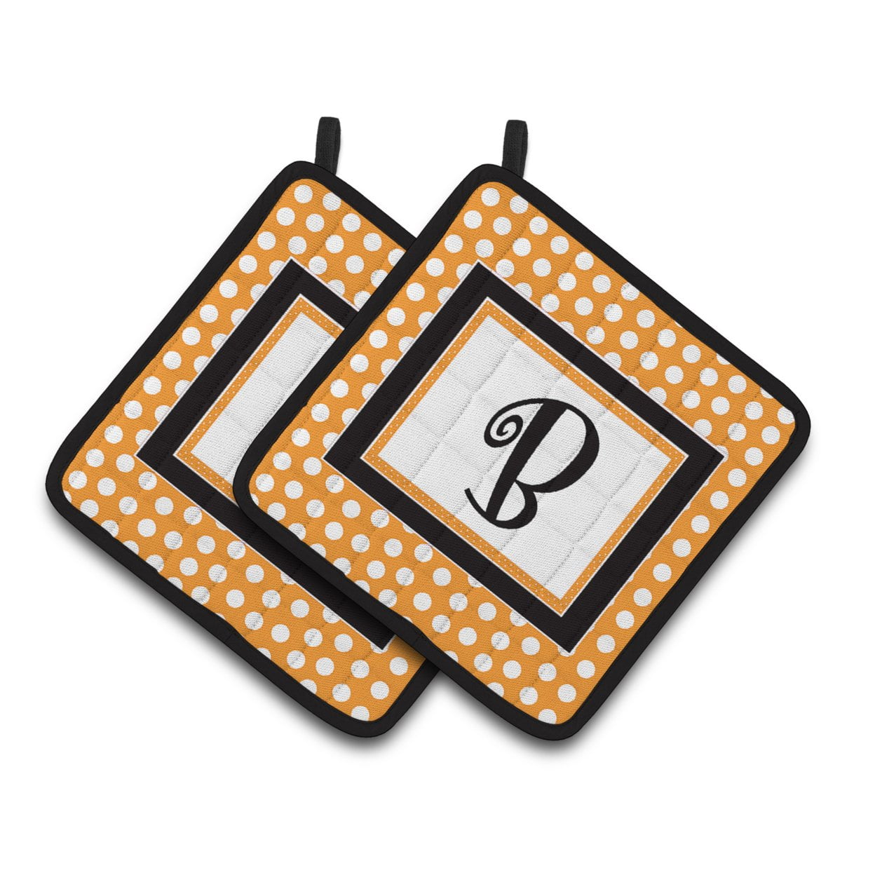 Carolines Treasures CJ1033-BPTHD Letter B Initial Monogram - Orange Polkadots Pair of Pot Holders, 7.5HX7.5W, multicolor