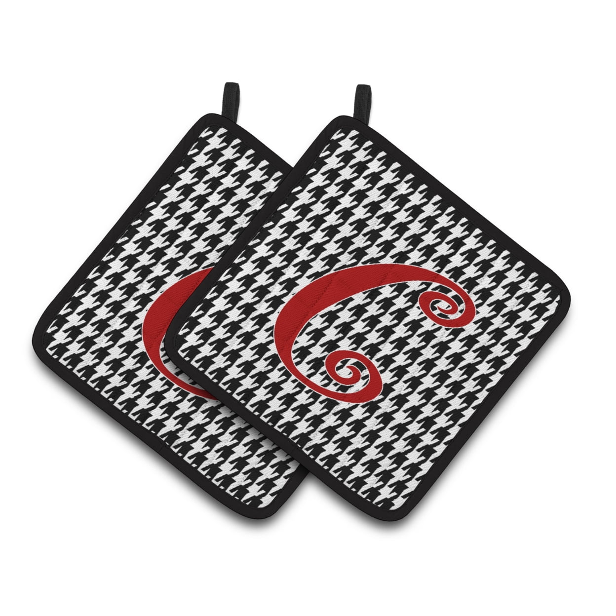 Carolines Treasures CJ1035-CPTHD Letter C Initial Monogram - Houndstooth Black Pair of Pot Holders, 7.5HX7.5W,