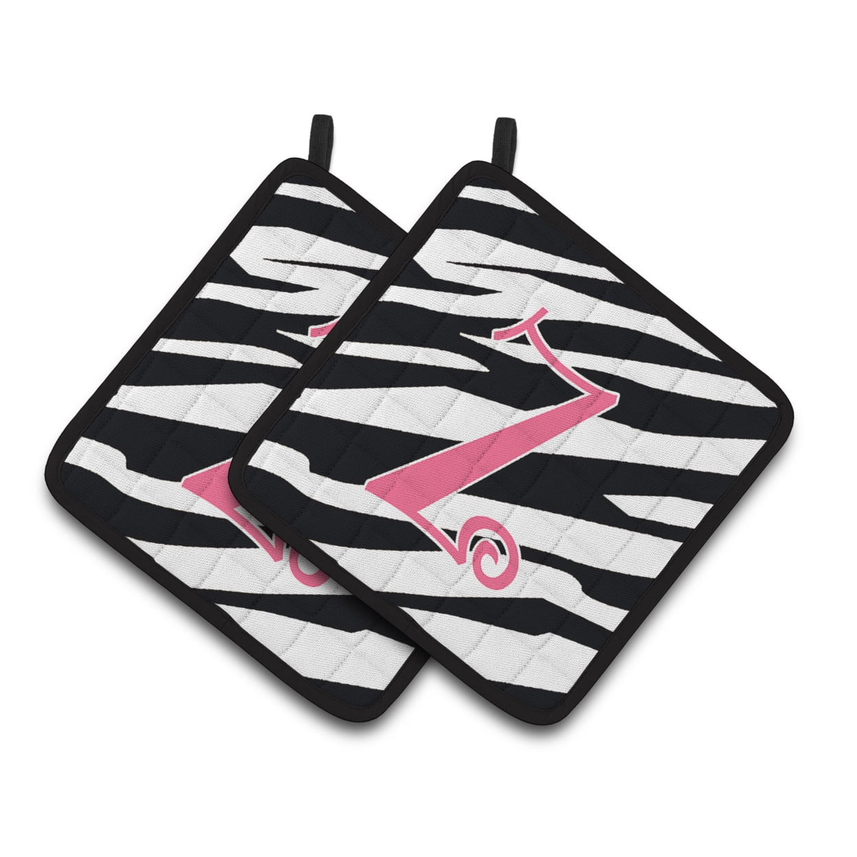 Carolines Treasures CJ1037-ZPTHD Letter Z Initial Zebra Stripe and Pink Pair of Pot Holders, 7.5HX7.5W, multicolor