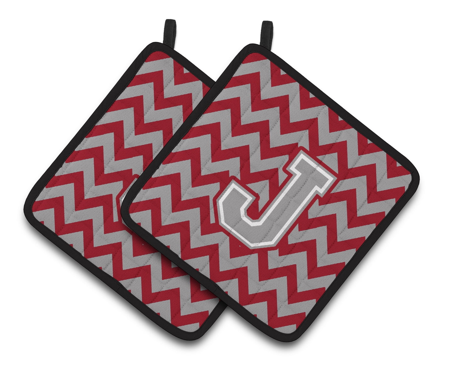Carolines Treasures CJ1043-JPTHD Letter J Chevron Crimson and Grey Pair of Pot Holders, 7.5HX7.5W, multicolor