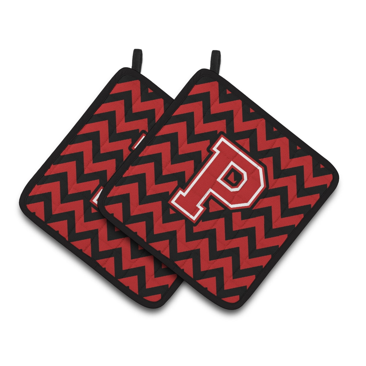 Carolines Treasures CJ1047-PPTHD Letter P Chevron Black and Red Pair of Pot Holders, 7.5HX7.5W, multicolor