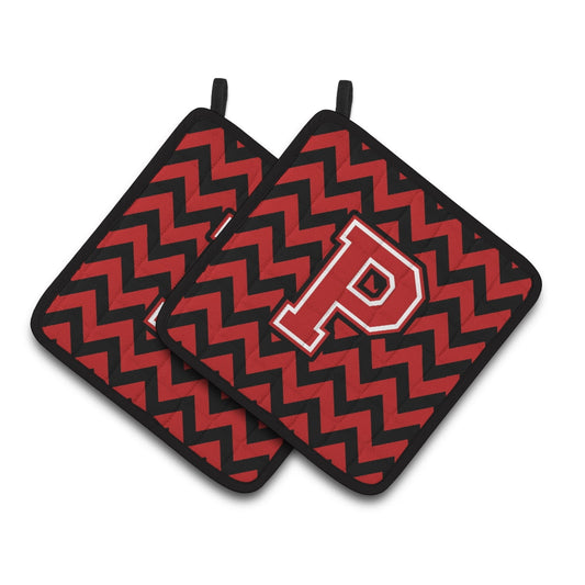 Carolines Treasures CJ1047-PPTHD Letter P Chevron Black and Red Pair of Pot Holders, 7.5HX7.5W, multicolor