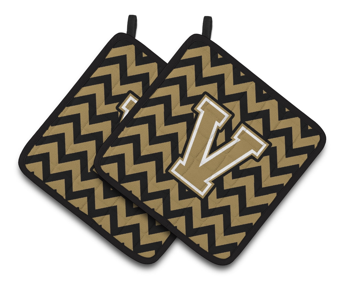Par de Agarraderas con Letra V Chevron en Negro y Dorado