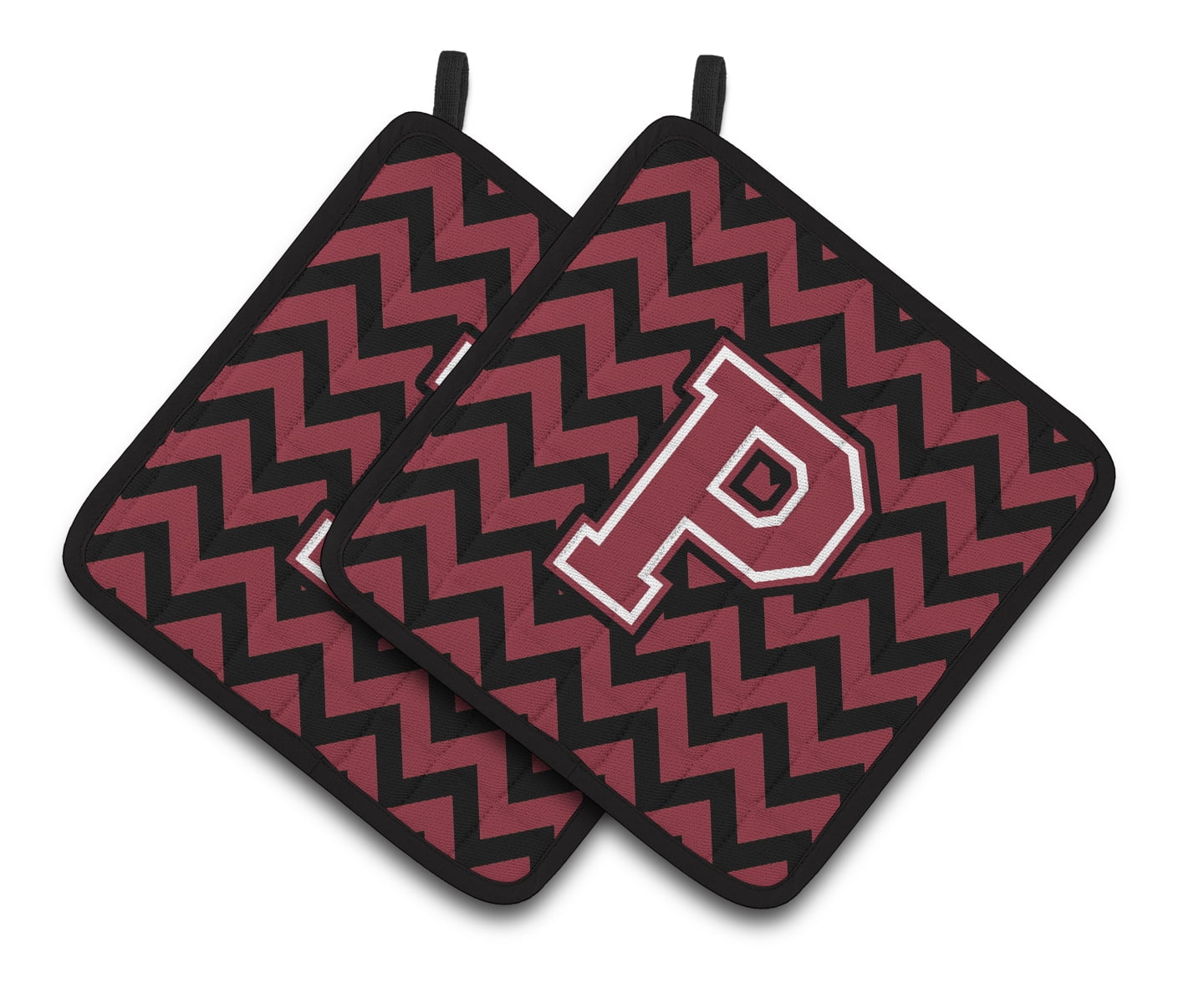 Carolines Treasures CJ1052-PPTHD Letter P Chevron Garnet and Black Pair of Pot Holders, 7.5HX7.5W, multicolor