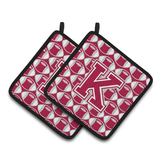 Carolines Treasures CJ1065-KPTHD Letter K Football Crimson, grey and white Pair of Pot Holders, 7.5HX7.5W, multicolor