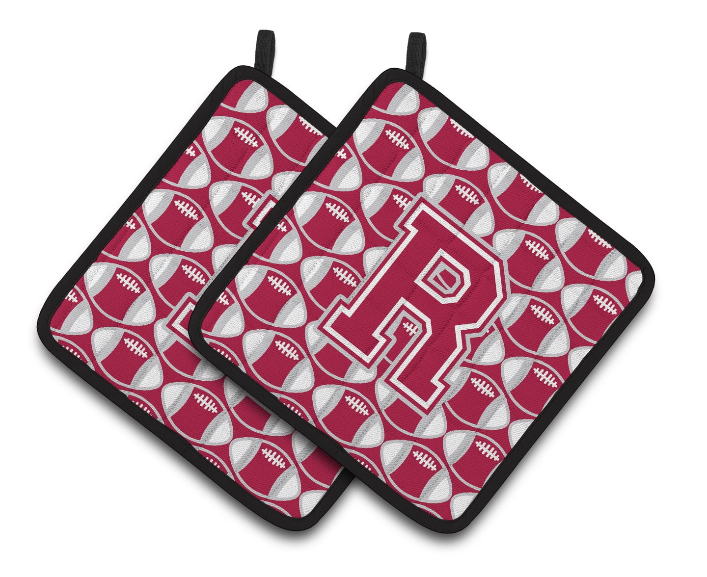 Carolines Treasures CJ1065-RPTHD Letter R Football Crimson, grey and white Pair of Pot Holders, 7.5HX7.5W, multicolor