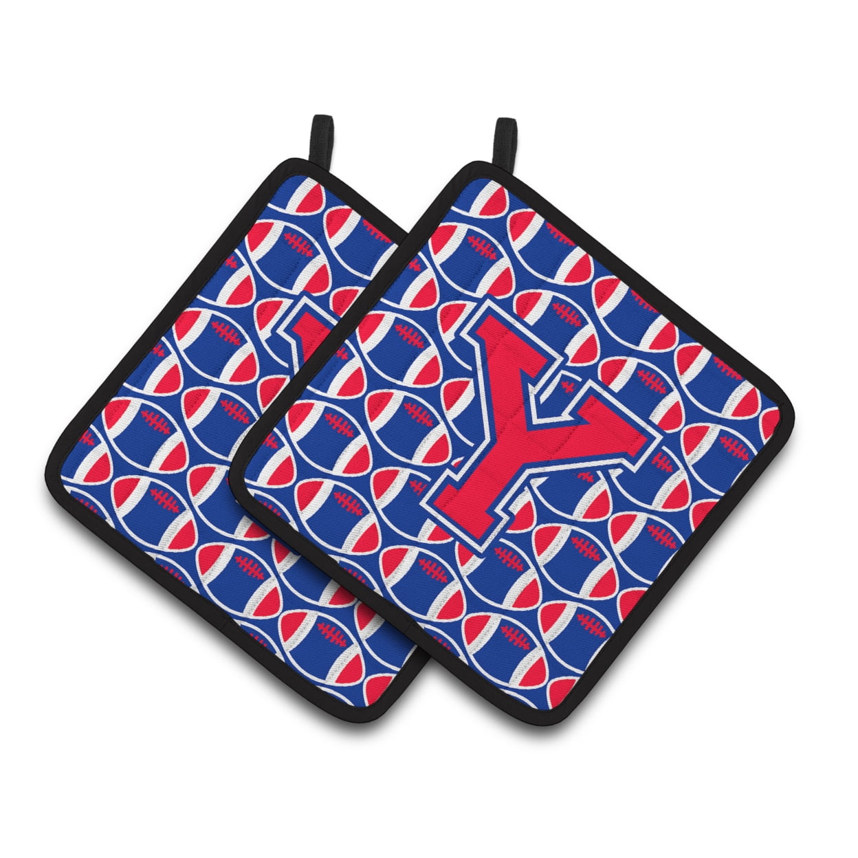Letter Y Football Harvard Crimson and Yale Blue Pair of Pot Holders
