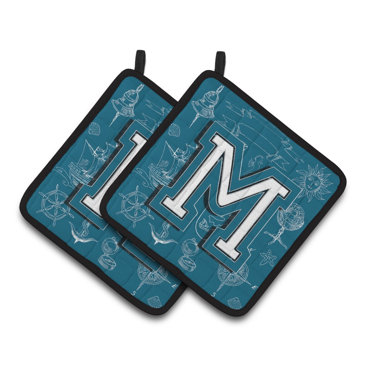 Carolines Treasures CJ2014-MPTHD Letter M Sea Doodles Initial Alphabet Pair of Pot Holders, 7.5HX7.5W, multicolor