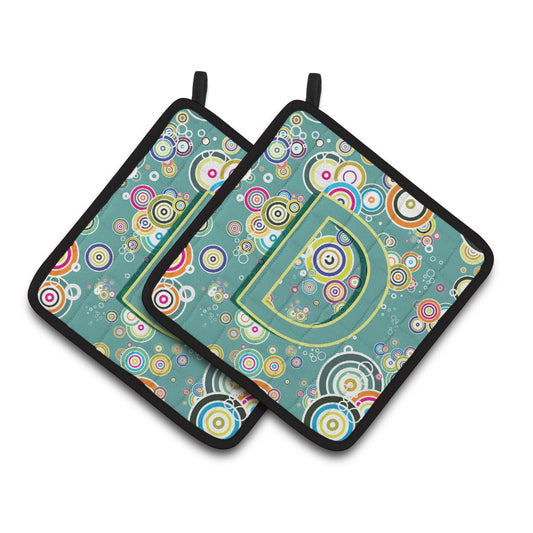 Carolines Treasures CJ2015-DPTHD Letter D Circle Circle Teal Initial Alphabet Pair of Pot Holders, 7.5HX7.5W, multicolor