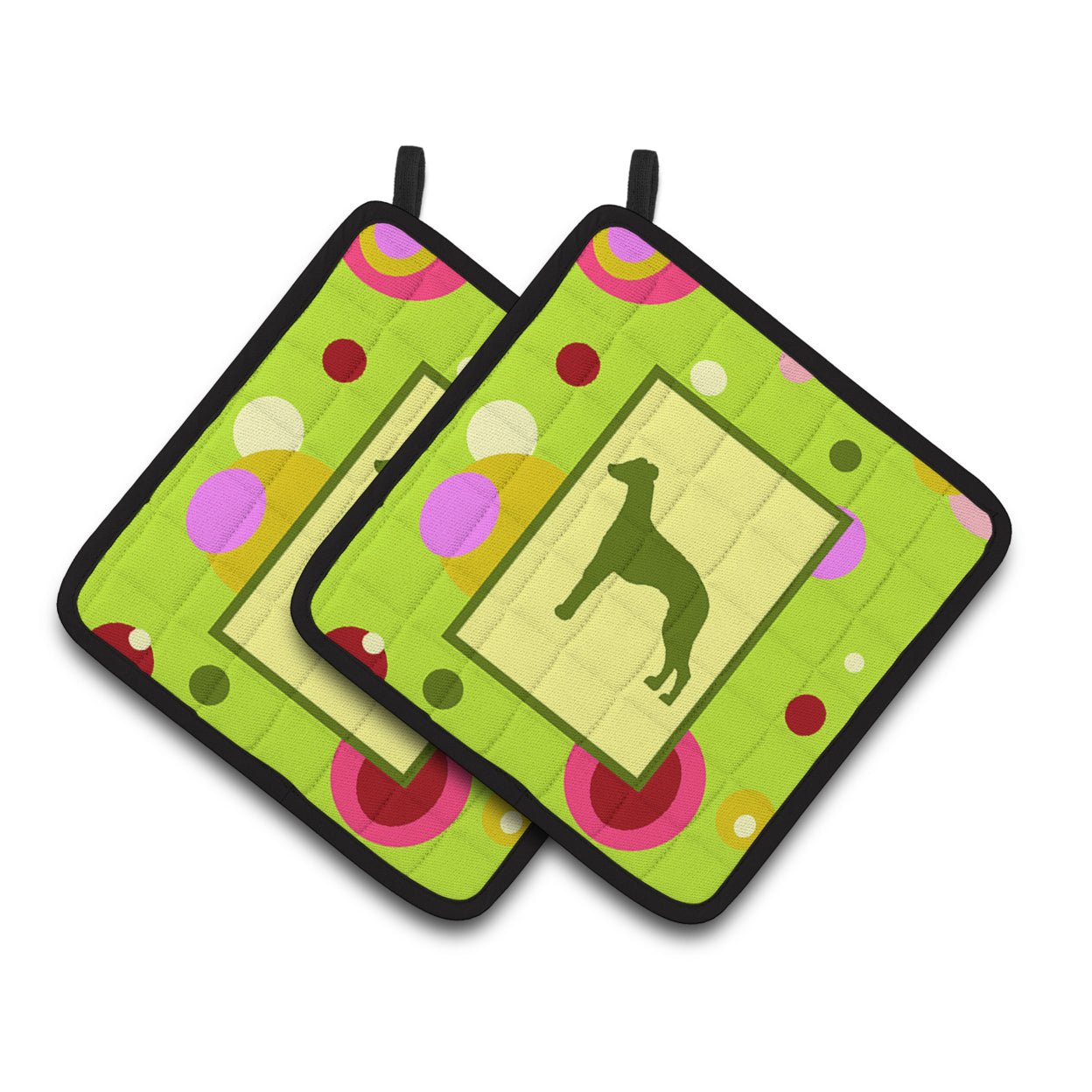 Carolines Treasures CK1072PTHD Lime Green Dots Whippet Pair of Pot Holders , 7.5HX7.5W, multicolor