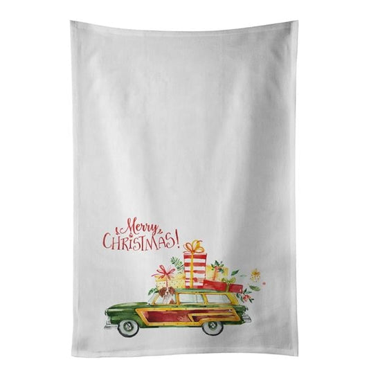 Carolines Treasures CK2436WTKT 28 x 19 in. Unisex Merry Christmas Brittany Spaniel White Dish Towels Kitchen Towel - Set of 2