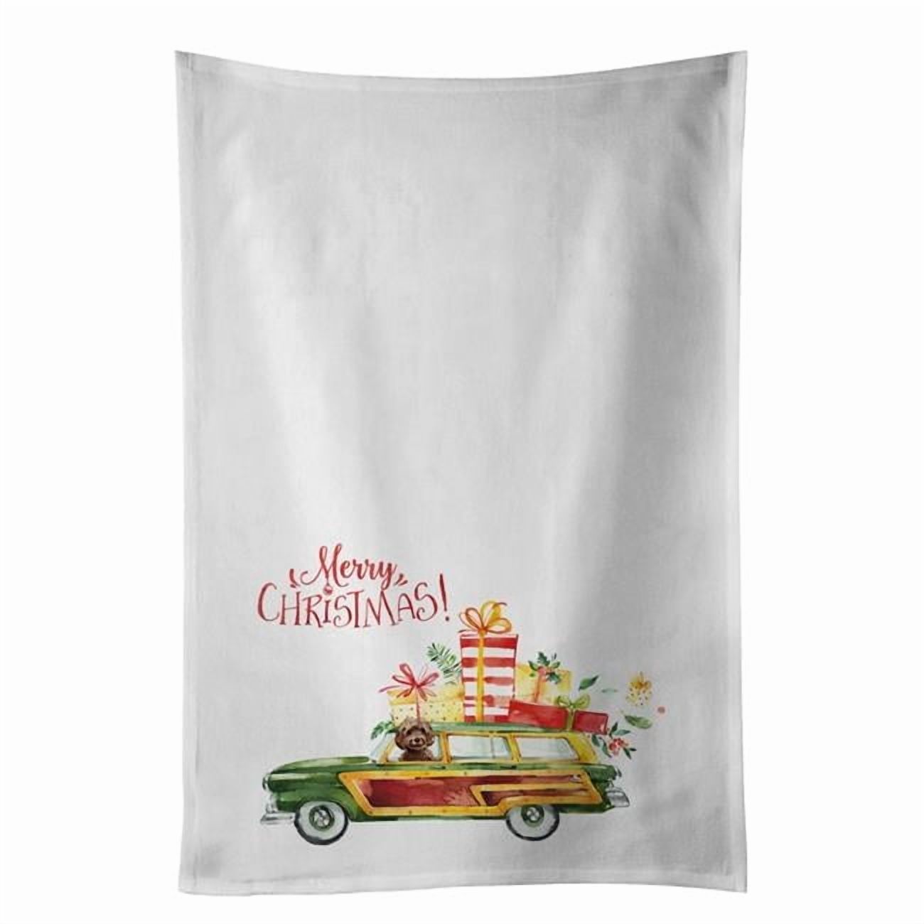 Carolines Treasures CK2446WTKT 28 x 19 in. Unisex Merry Christmas Brown Cockapoo White Dish Towels Kitchen Towel - Set of 2