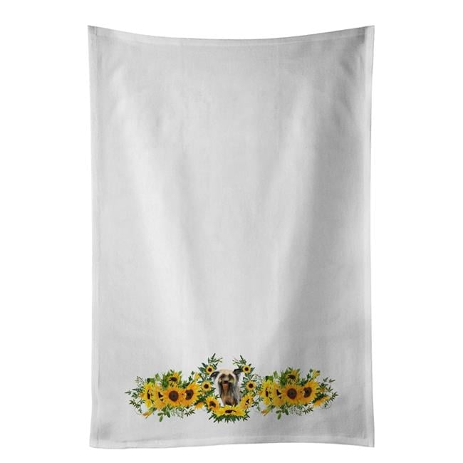 Chinese Crested in Sunflowers White Kitchen Towel Set of 2 19 in x 28 in
