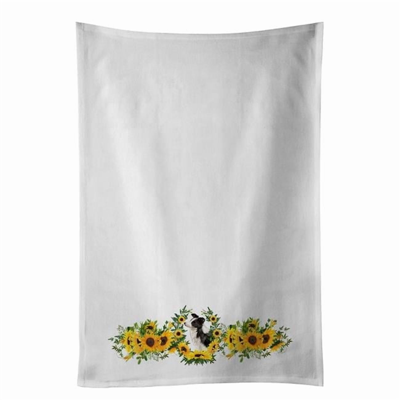 Carolines Treasures CK2949WTKT 28 x 19 in. Unisex Border Collie in Sunflowers White Dish Towels Kitchen Towel - Set of 2