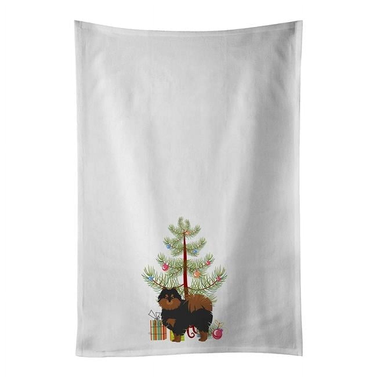 Carolines Treasures CK3477WTKT 28 x 19 in. Unisex Pomeranian Christmas Tree White Dish Towels Kitchen Towel - Set of 2