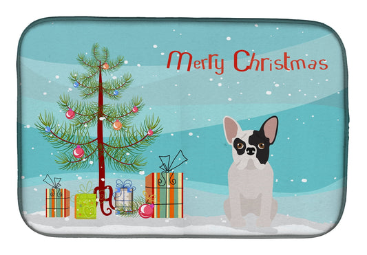 Black and White French Bulldog Christmas Tree Dish Drying Mat