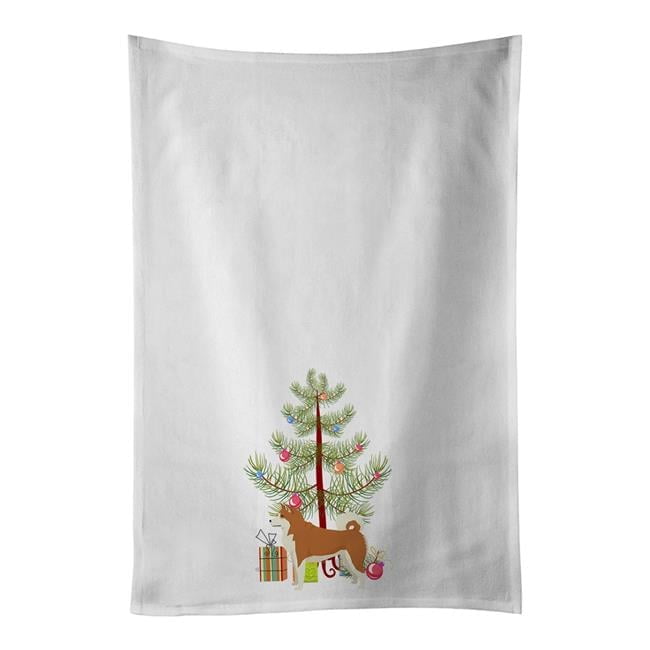 Carolines Treasures CK3512WTKT 28 x 19 in. Unisex Akita Christmas Tree White Dish Towels Kitchen Towel - Set of 2