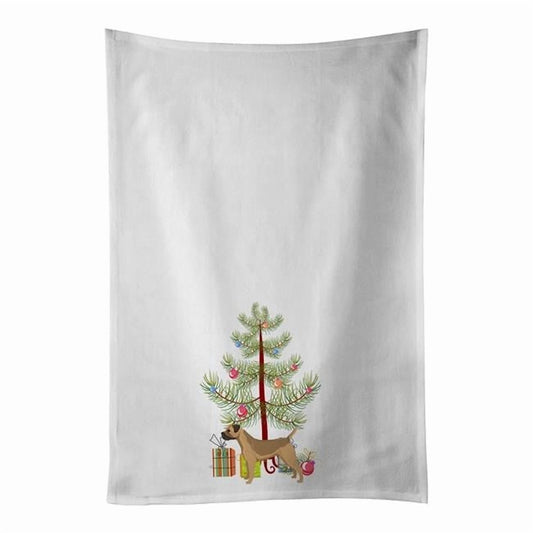 Carolines Treasures CK3523WTKT 28 x 19 in. Unisex Border Terrier Christmas Tree White Dish Towels Kitchen Towel - Set of 2