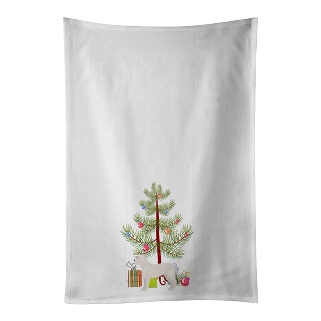 Carolines Treasures CK3808WTKT 28 x 19 in. Unisex White Bullboxer Christmas Tree White Dish Towels Kitchen Towel - Set of 2
