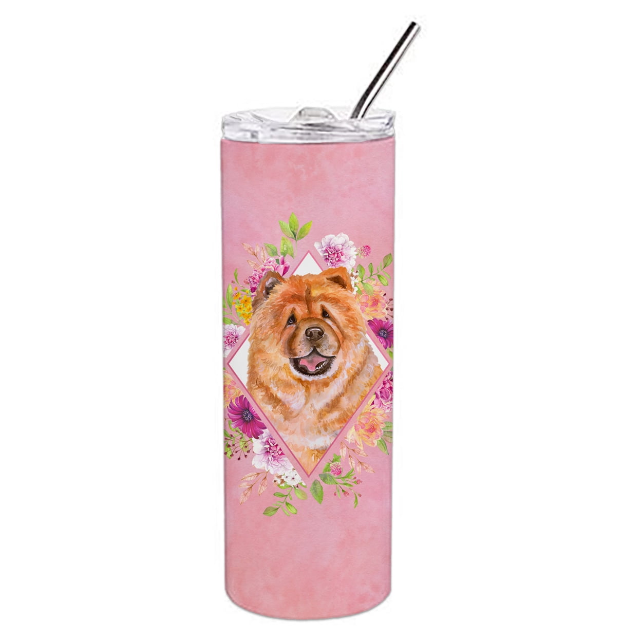 Carolines Treasures CK4131TBL20 Chow Chow Design1 Pink Flowers Stainless Steel 20 oz Skinny Tumbler 20 oz multicolor