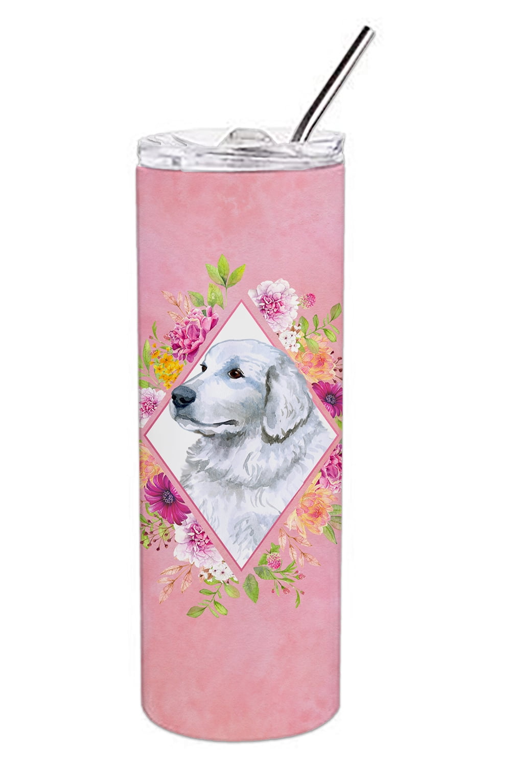 Carolines Treasures CK4160TBL20 Great Pyrenees Pink Flowers Stainless Steel 20 oz Skinny Tumbler 20 oz multicolor