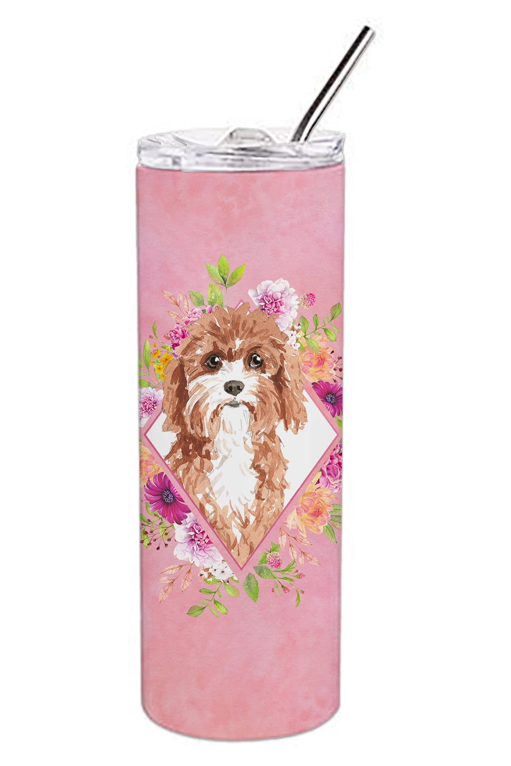 Carolines Treasures CK4247TBL20 Cavapoo Pink Flowers Stainless Steel 20 oz Skinny Tumbler 20 oz multicolor