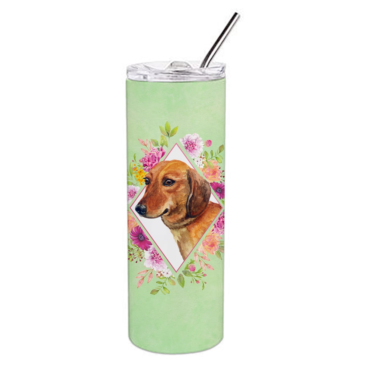 Carolines Treasures CK4294TBL20 Dachshund Red Design1 Green Flowers Stainless Steel 20 oz Skinny Tumbler 20 oz