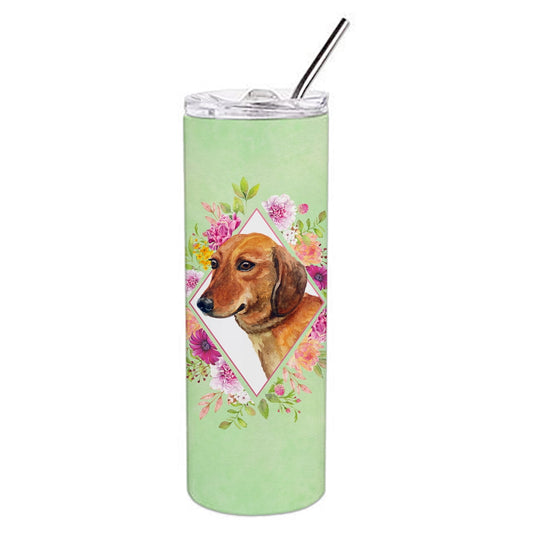 Carolines Treasures CK4294TBL20 Dachshund Red Design1 Green Flowers Stainless Steel 20 oz Skinny Tumbler 20 oz